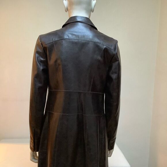 LEATHER CAR COAT JACKET LONG - Picture 6 of 7